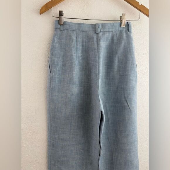 Roth Le cover light blue linen blend Pleated Straight Leg Pants Size 6 - Picture 6 of 8